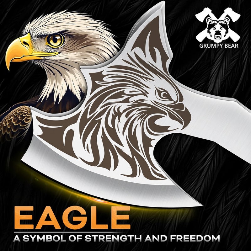 GRUMPY BEAR Camping Hatchet, Full Tang Outdoor Axe with Decorative Handle, Durable Forged Blade for Hiking, Bushcraft, and Survival (Eagle) - Image 2